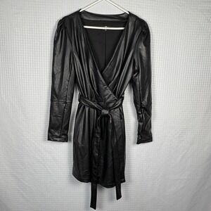 7 For All Mankind Vegan Leather Wrap‎ Dress Small Rocker Edgy Party Tie Waist